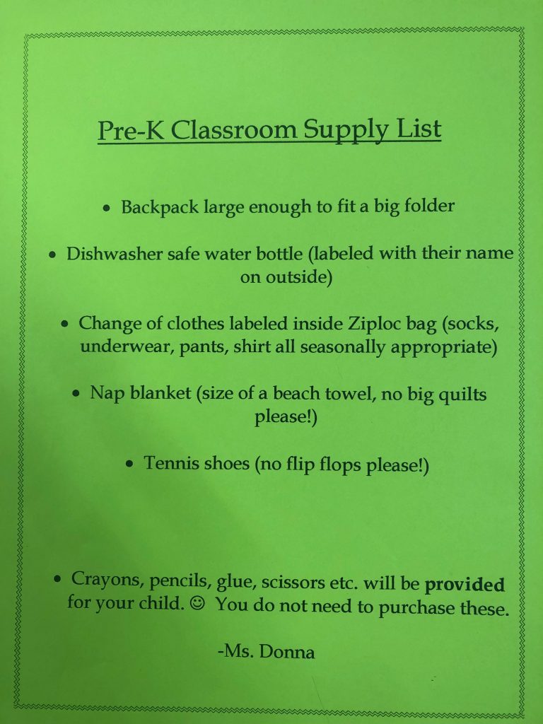 PreK Supply List Clyde Elementary School